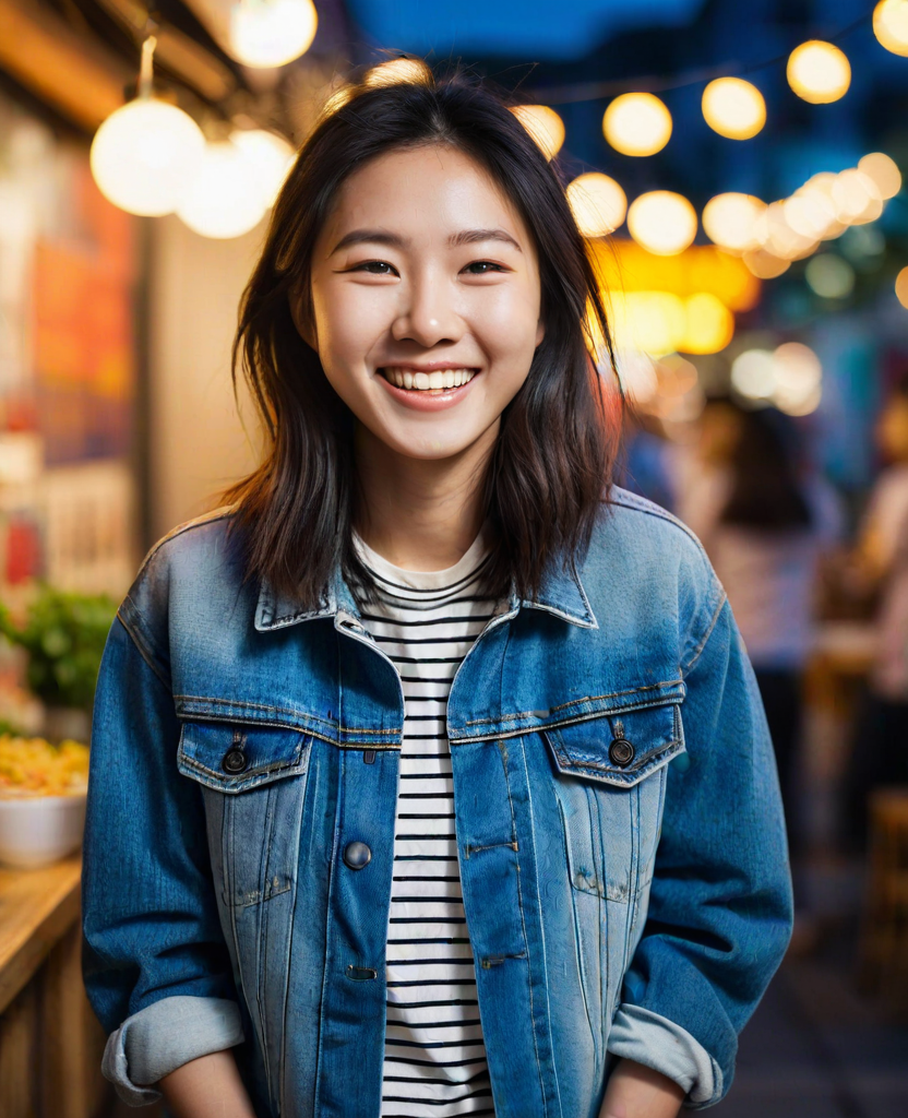 Chloe, 26 — laughing in a neon-lit ramen shop