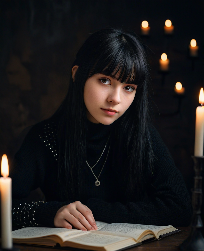 Luna, 22 — black bangs, silver rings, candlelit art studio